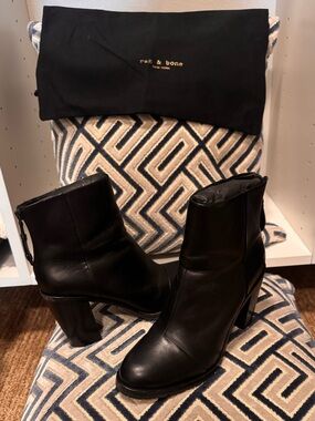 Rag & Bone Black Leather Newbury 2.0 Block Heel Ankle Boots